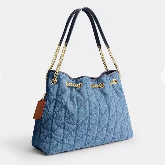 Last 2‼️Coach Evelyn Shoulder Bag Regenerative Cotton Quilting CDC02 Indigo - Picture 3 of 11
